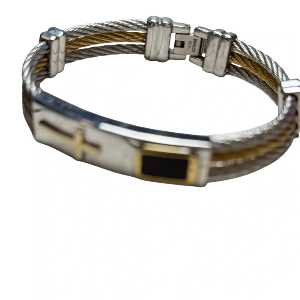 Stainless Steel Two-Tone Cable Cross Bracelet
